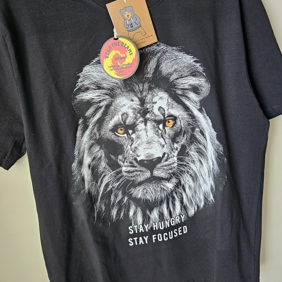 Stay Hungry Black Short Sleeve Tee with Lion Graphic - Picture 5 of 5